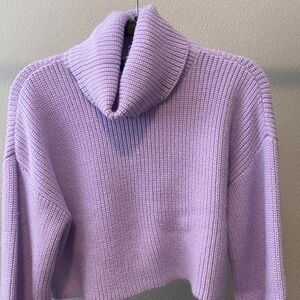 Cozy Lavender Cropped Turtleneck Sweater